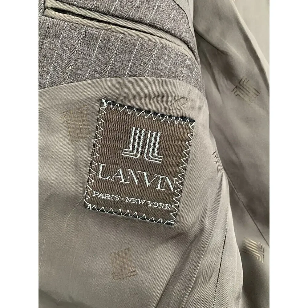 Vintage 70's Lanvin Paris Jacket Virgin Wool Brown Pinstripe Mens Luxury 42 Long